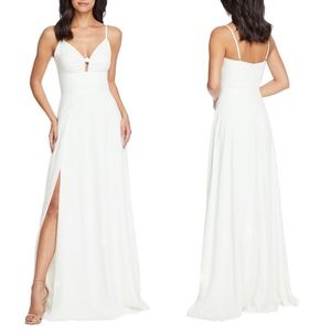 NEW DRESS THE POPULATION Cambria WHITE Chiffon TIE BODICE Flowing DRESS Gown S